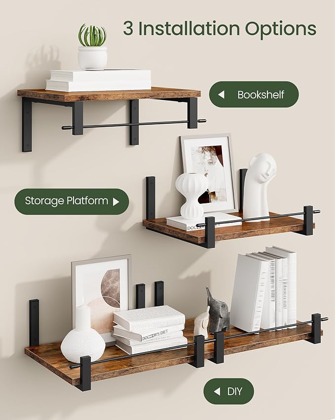 12 inch Deep Floating Shelves and Floating Shelves for Wall Bundle, Wall Mounted Shelves for Living Room, Bedroom, Study, Bat