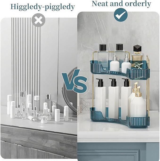INVSSENE Corner Bathroom Countertop Organizer, Vanity Organizer Trays for Counter, Makeup Organizers, Perfume Tray, Skincare 