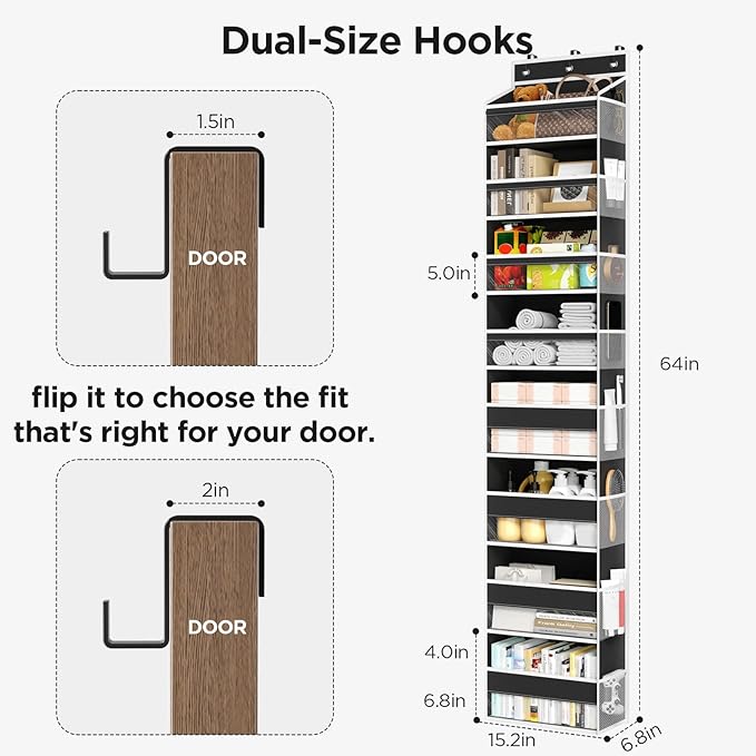 Mefirt Over The Door Organizer, 8 Shelf Door Hanging Organizers with 8 Large Capacity Pockets, Back of Door Organizer Storage