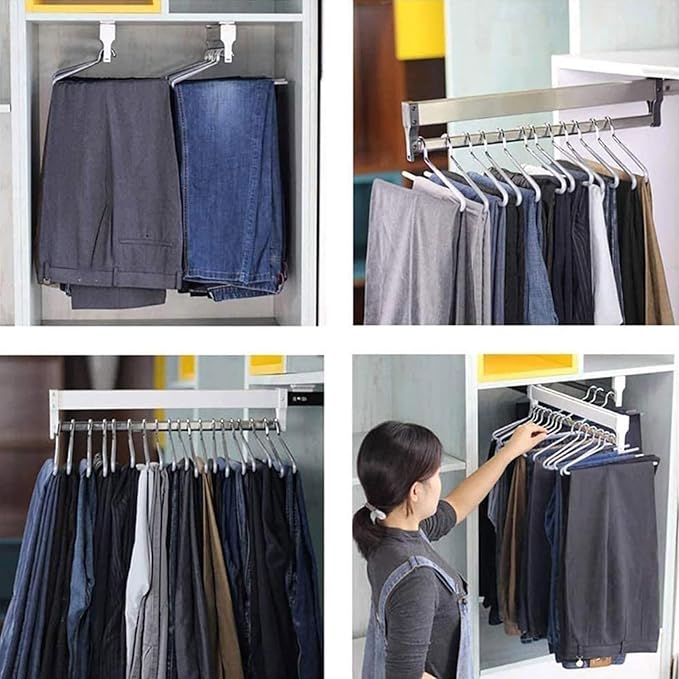 Pull Out Clothes Rail Extendable Pull Out Closet Rod - Wardrobe Pull-Out Trousers Rack, Hanger Rail For Cabinet Soft Return, 