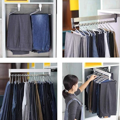 Pull Out Clothes Rail Extendable Pull Out Closet Rod - Wardrobe Pull-Out Trousers Rack, Hanger Rail For Cabinet Soft Return, 