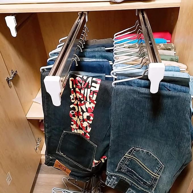 Wardrobe Pull-Out Trousers Rack - Pull Out 30-80cm Clothes Rail, Extendable Pull Out Closet Rod, Steel Extendable Closet Rod 