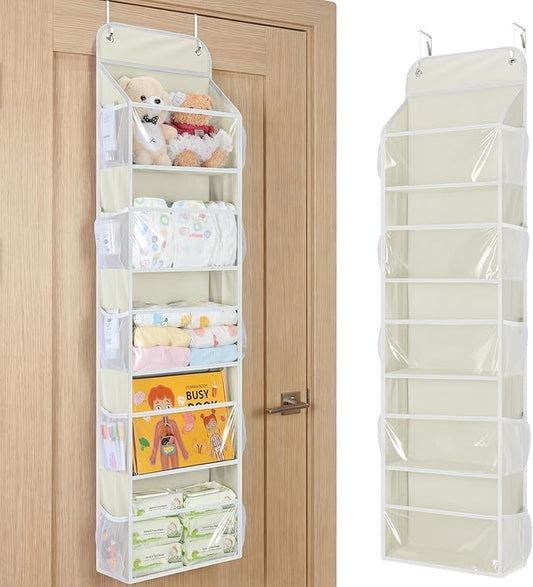 Yecaye 5-Tier Over the Door Organizer Hanging, Toy Stuffed Animal Storage, Behind the Door Storage with 5 Clear View Windows 