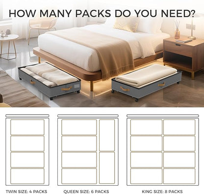 Under Bed Storage with Wheels 2-Pack, 75L XXL Under the Bed Storage Containers Large, 12" Tall Adjustable Storage for Underbe