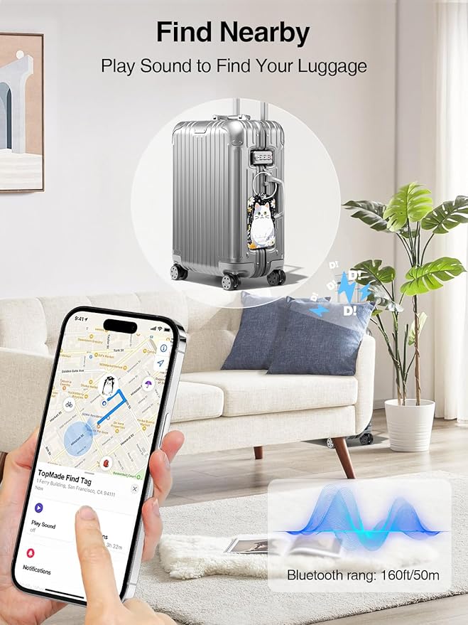 TopMade Smart Luggage Tag with Find My, Premium Leather Luggage Tags for Suitcase, Travel Bags, Backpacks, Anti-Lost Suitcase