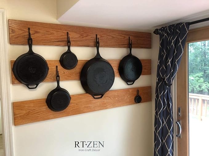 RTZEN Wall Mount Hook Set - Wrought Iron Decorative Rustic Metal Coat Hooks for Hanging - Handcrafted Classic Farmhouse Wall 