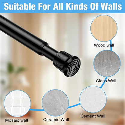 6 Pack Spring Tension Rods 27-38 Inches,5/8" Diameter Black Spring Load Adjustable Expandable,Small Short Tension Curtain Rod