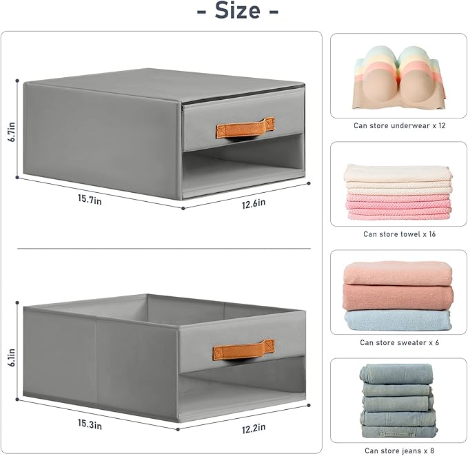 DIMJ Closet Organizers and Storage - Fabric Bins with Drawers for Closet Foldable Clothes Organizers with Clear Window, Stack