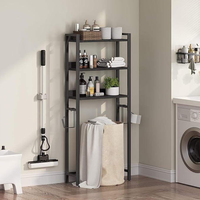 Over The Toilet Storage Rack, 3 Tier Bathroom Organizer Over Toilet, Freestanding Space Saver Toilet Stand with 2 Hooks, Bath