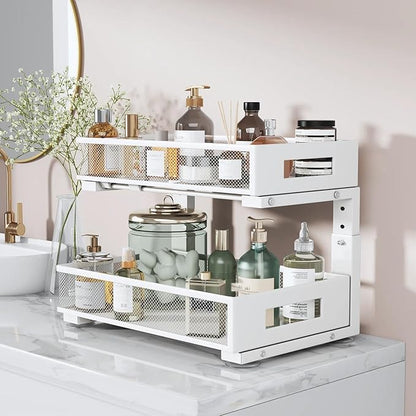 1 Pack 17IN Depth Under Sink Organizer, 2-Tier Pull Out Cabinet Organizer With Smooth Circular Rail, Large Capacity Metal Mes