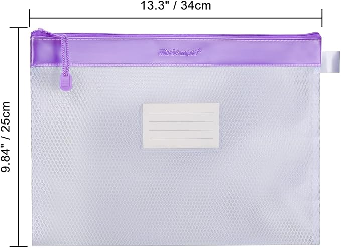Wisdompro Zipper Pouch, 4 Packs Durable Letter Size Waterproof Mesh File Bag, Document Organizer - Blue/Purple