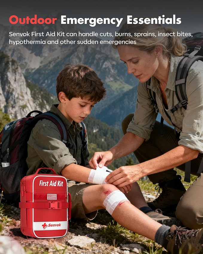 Senvok Large First Aid Kit for Car, Home & Travel - Emergency Survival Kit with Zip Stitch Wound Closure and Molle Pack Pocke