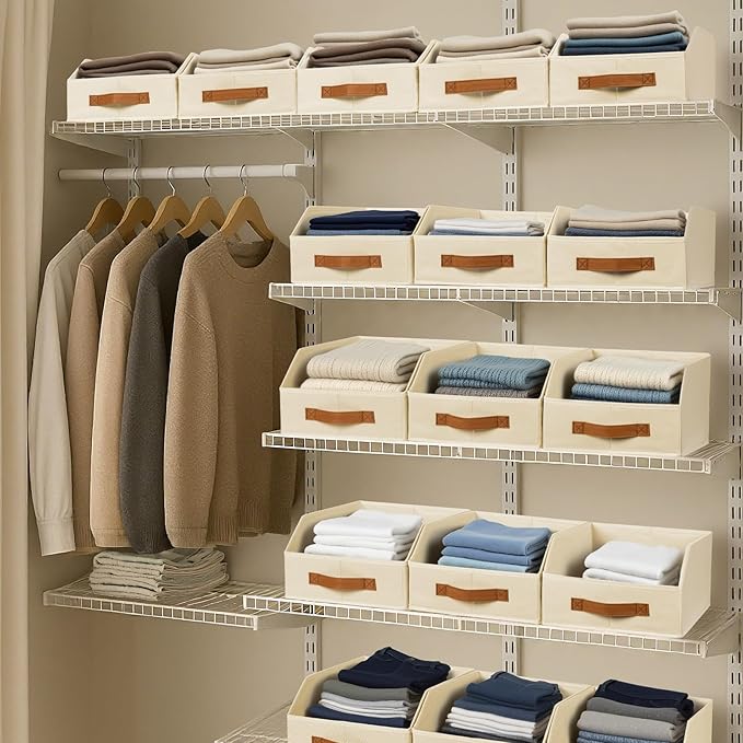 Homsorout Fabric Storage Bins for Organizing - 12 Pack Large Trapezoid Collapsible Storage Bins with Front Handle, Closet Org