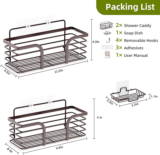 Yougai Shower Caddy, Shower Organizer with Soap Holder and Hooks, Rustproof Shower Shelves, No Drilling Bathroom Organizers a