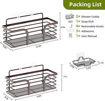 Yougai Shower Caddy, Shower Organizer with Soap Holder and Hooks, Rustproof Shower Shelves, No Drilling Bathroom Organizers a