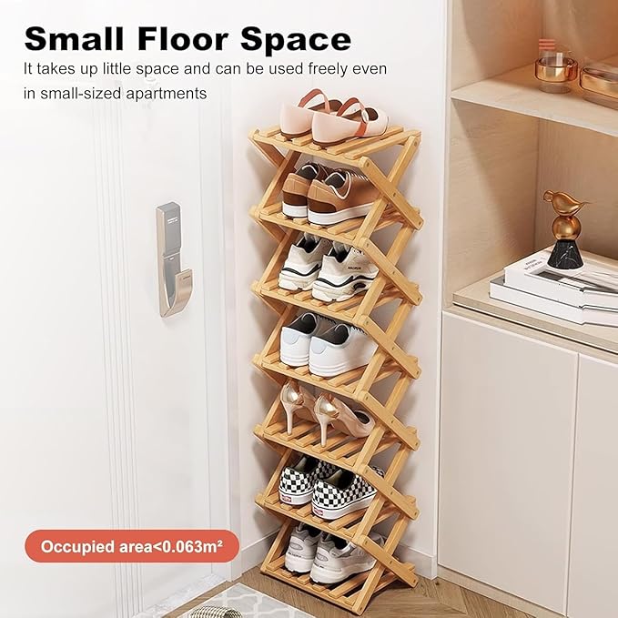 YYW Bamboo Shoe Rack for Entryway, Free Free Standing Shoe Racks Shelf Closet, Foldable Vertical Shoe Storage Organizer for L