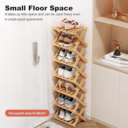YYW Bamboo Shoe Rack for Entryway, Free Free Standing Shoe Racks Shelf Closet, Foldable Vertical Shoe Storage Organizer for L