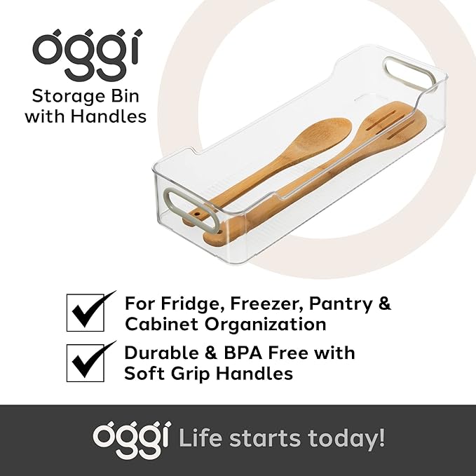 Oggi Cabinet/Drawer Storage Bin - 14" x 5" (Set of 6), Clear/Gray, Ideal for Kitchen Organization, Pantry Storage, Fridge Org