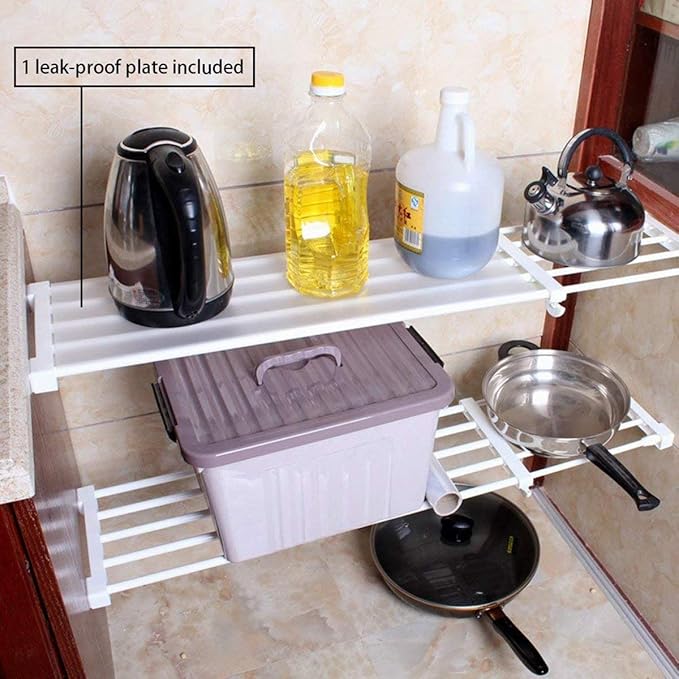 Adjustable Shelf Organizer Expandable Closet Shelf and Rod with No Drilling for Wardrobe Cupboard Kitchen Bookcase (11.5" - 1