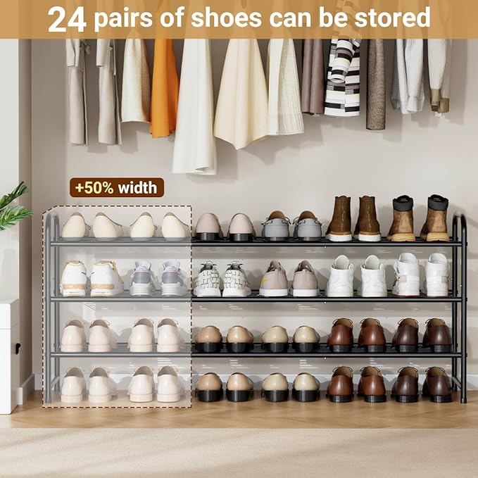 KEETDY 3-Tier Long Shoe Rack for Closet Metal Shoe Organizer for Entryway, Wide Stackable Shoe Storage Shelf with Sturdy Wire