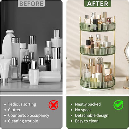 360° Rotating Makeup Organizer, Large Capacity Skincare Organizer, 3 Tier Cosmetic Skin Care Perfume Dresser Organizer, Fits 