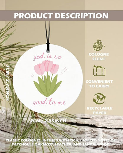 Pink Christian Round Citrus Car Air Freshener 4 Pcs, Pink Coquette Bow Tulip Floral Hanging Air Freshener for Cars Bathroom D