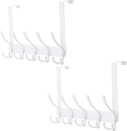 Dseap Over The Door Hook Hanger - Fits 1 3/8" to 1 3/4" Standard Doors | 5 Tri Hooks Heavy Duty Towel/Coat Rack | Door Organi