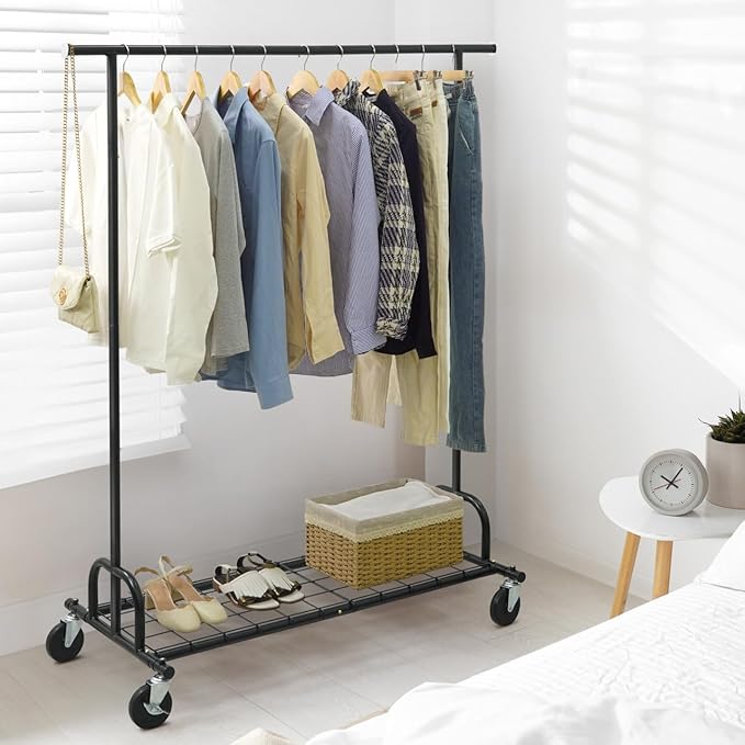 CAPHAUS Heavy Duty Clothes Rack, 440LBS Capacity Rolling Clothing Rack for Hanging Clothes, Adjustable Metal Wardrobe Rack, P