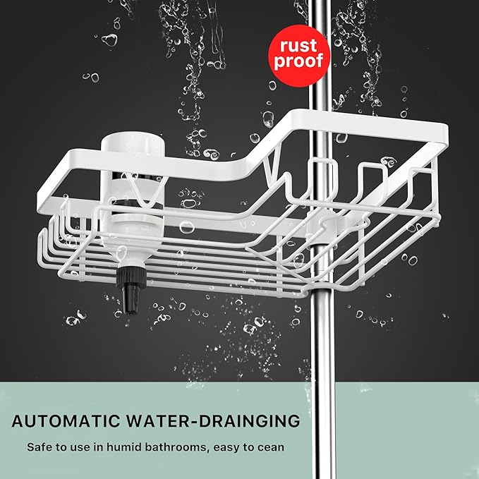 KEGII Corner Shower Caddy Tension Pole - 4-Tier Rustproof Bathroom Organizer, Floor to Ceiling Shower Caddy 25-114.2 inch, No