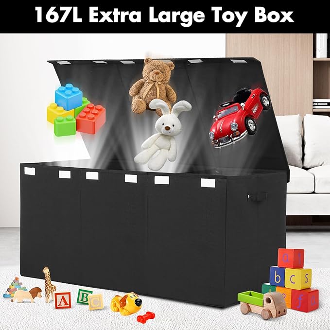 Extra Large Toy Box 167L, Sturdy Toy Storage Chest Organizer Bin Baskets with 2 Removable Divider for Boys, Girls, Kids, Nurs