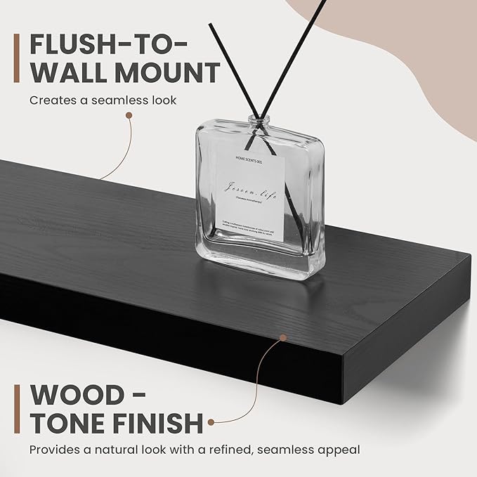 24 Inch Floating Shelves, 8 Inch Deep Floating Shelves for Wall, Hanging Shelf with Invisible Brackets, Deep Shelves for Bath
