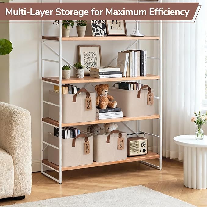 CHICVITA 4 Pack Storage Baskets for Shelves, Foldable Closet Organizer Bins with Handles, Toy Storage Basket for Nursery Livi