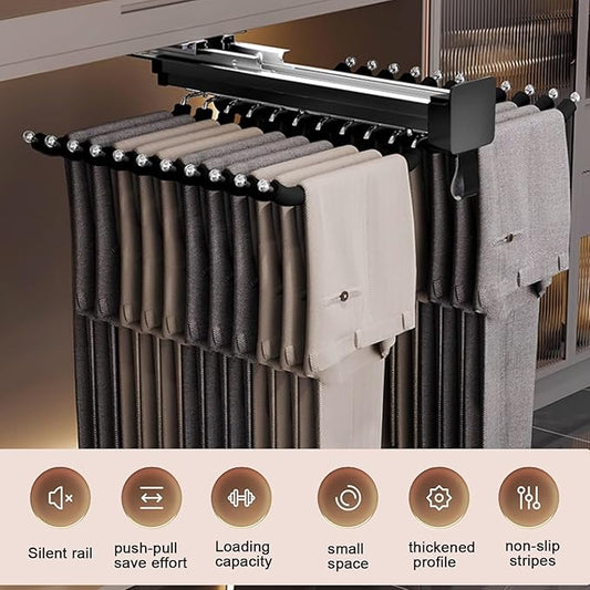 Pull-Out Closet Valet Rod, Bearing 40kg Retractable Clothes Coat Hanger, Aluminum Alloy Adjustable Closet Rod, Damping Buffer