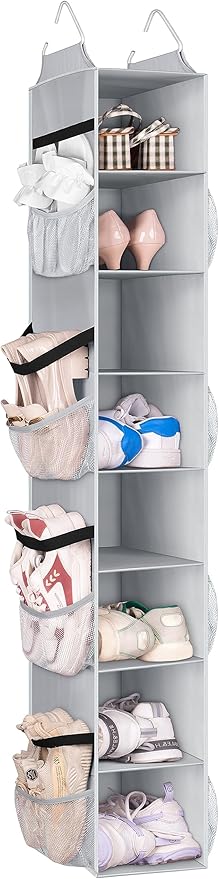 SLEEPING LAMB 8 Shelves Hanging Shoe Rack Hanger, Narrow Hanging Shoe Organizer for Closet Storage Clothes, Gloves, Bags, wit