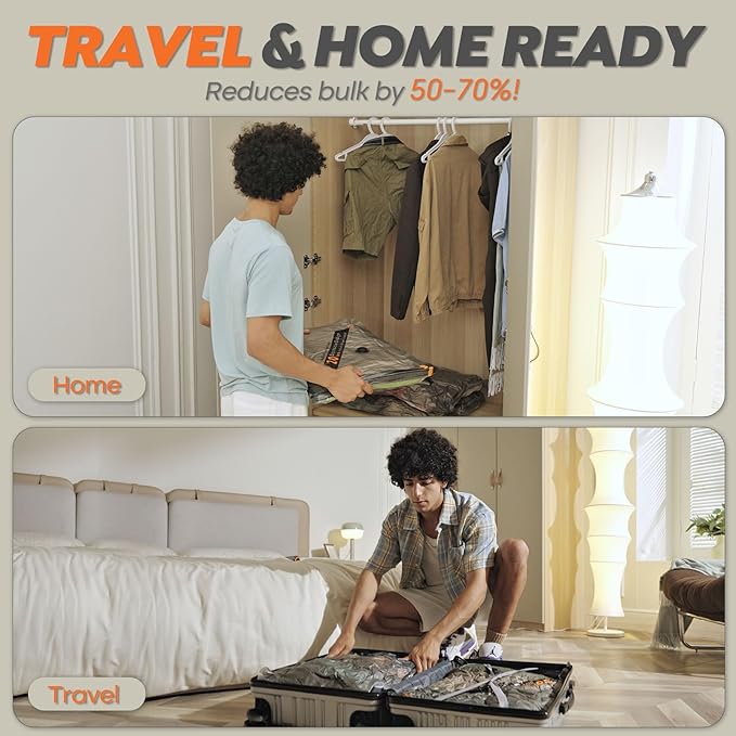 Vacbird Rechargeable Wireless Pump Travel Storage Bags Set - 20 Pack Portable Space Saver Bags for Travel & Home - Vacuum Com