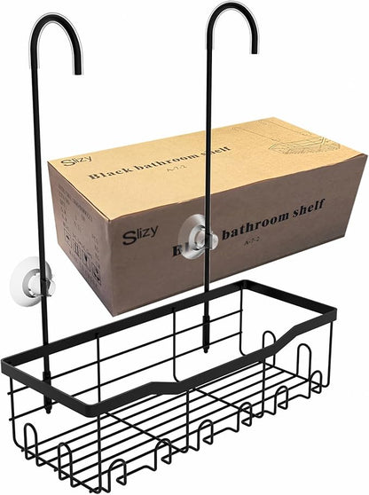 Slizy Hanging Shower Rack, Black Bathroom Storage Rack, Bathroom Door Organizer, Hanging Shower Basket, Shampoo Holder, No Dr