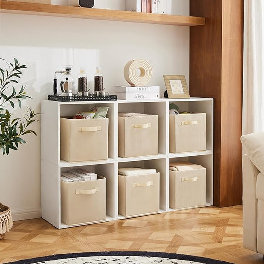 MAX Houser Fabric Cloth Storage Bins,Foldable Storage Cubes Organizer Baskets with Dual Handles for Home Bedroom Storage,Set 