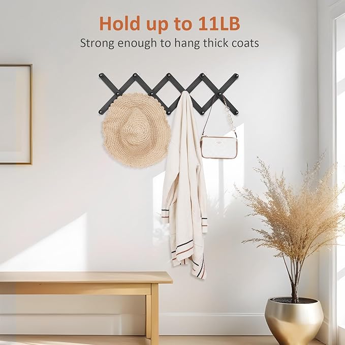Accordion Wall Hanger, Hat Rack for Wall with 14 Coat Hooks, Expandable Hat Hangers Organizer, Vintage Decorative Coat Rack W
