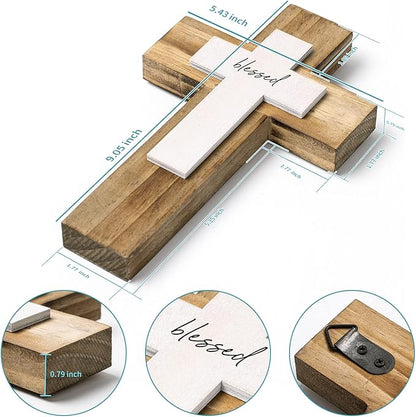 OKSQW Wall Wooden Cross Christians Crosses Spiritual Religious Cross With Hook Christmas Wall Hanging Handmade Nature Wood Co