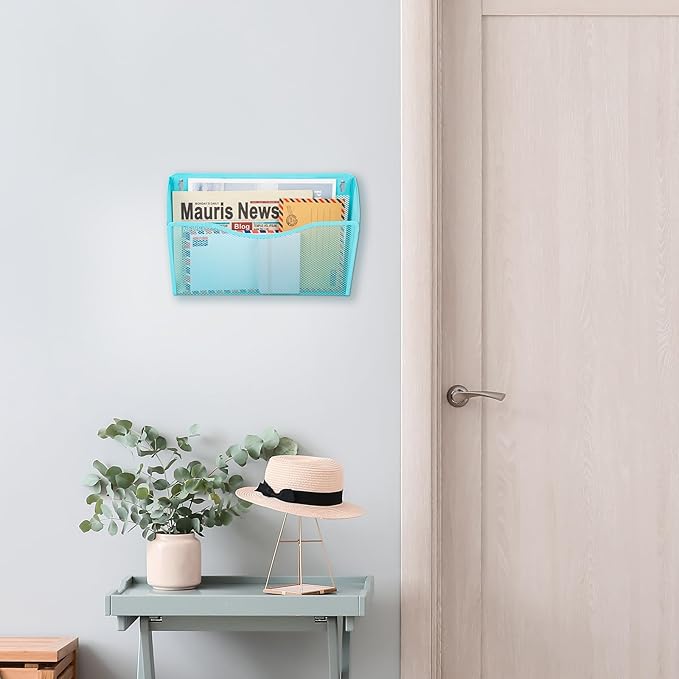 EASEPRES 3 Single Pocket Mesh Hanging File Organizer, Vertical Wall Mounted Magazine File Holder, Mount Basket Mail Paper Doc