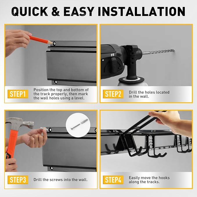 ELEAD 9-Pairs Heavy Duty Garage Tool Organizer Wall Mount Hooks, 48 Inches 730 lbs Garden Tool Organizer with Adjustable Hook