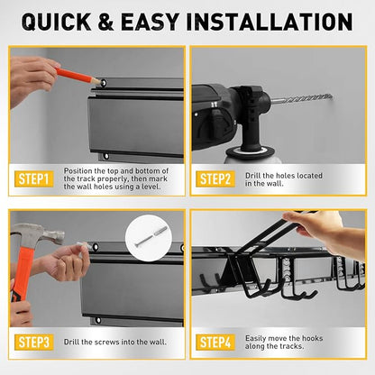 ELEAD 9-Pairs Heavy Duty Garage Tool Organizer Wall Mount Hooks, 48 Inches 730 lbs Garden Tool Organizer with Adjustable Hook