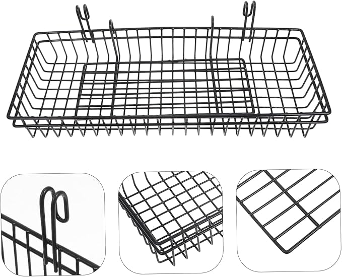 2pcs Metal Wire Wall Mount Baskets Grid Wall Storage Basket for Office Kitchen Bathroom