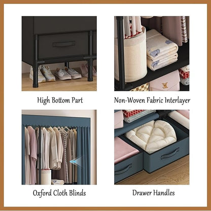 Portable Closet,Garment Rack,Heavy Duty Clothes Rack with Cover,Wardrobe Closet with 3 Hanging Rods, 6 Storage Shelves and 4 
