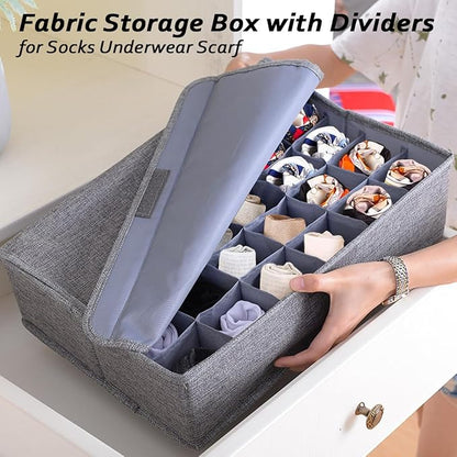 AARAINBOW 2 Packs Underwear Socks Ties Storage Organizer with Lids Foldable Closet Drawer Organizer 60 Cells, Fabric Wardrobe