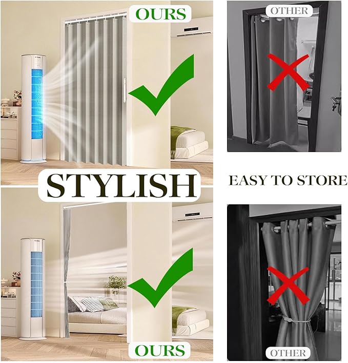 Jilron 100% Blackout Fabric Folding Door Curtain with Magnetic Closure - Accordion Style for Sliding Doors, Closets,Wardrobe 