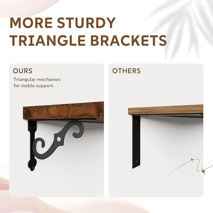 Solid Wood Floating Shelves for Wall with Metal Brackets,2 Tier 36 inch Pinewood Wall Shelf,Suitable for Multiple Places Such