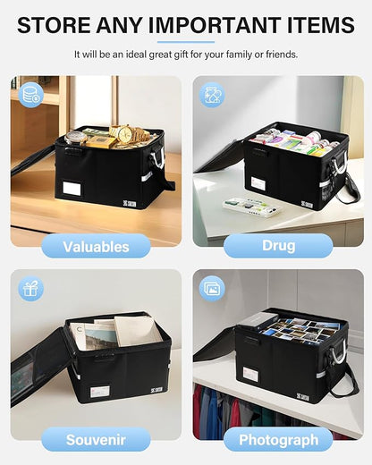 Fireproof Document Box, File Organizer for Hanging File Folders, Portable File Boxes with Handle, Fire Proof Safe for Home Do