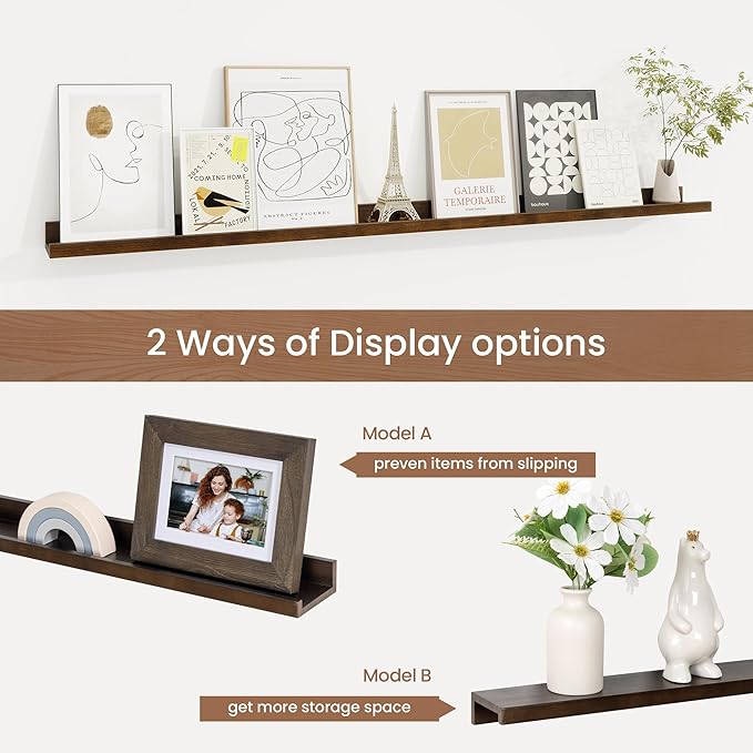 Picture Ledge Shelf, Floating Shelves Set of 2, 48 Inches Solid Wood Nursery Book Shelves for Toys Storage, Kids Bookshelf Wa