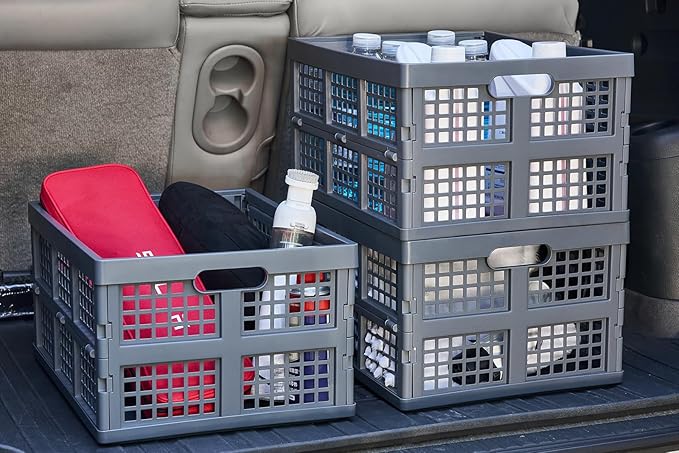 Aebeky 3-Pack Plastic Collapsible Storage Crates-30L,Foldable Plastic Crates for Storage (Gray)